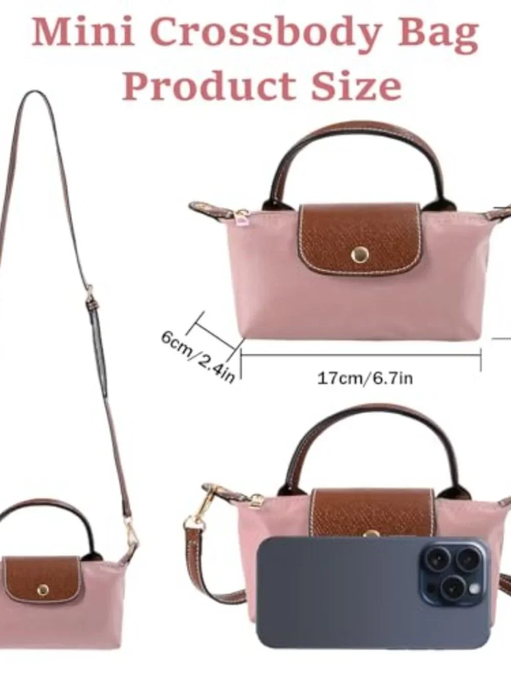 Mini Crossbody Bag for Women - Quilted Nylon PU Leather Handbag with Adjustable